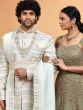 Cream Designer Grooms Sherwani With Anarkali Kurta