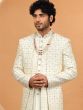 Cream Asymmetric Heavy Embroidered Sherwani