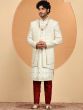 Cream Asymmetric Heavy Embroidered Sherwani