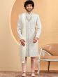 White Grooms Wedding Sherwani Set In Silk