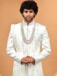 White Floral Motif Embellished Mens Sherwani