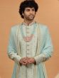 Stone Blue Mens Sherwani In Jacquard