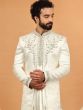 White Jacquard Mens Sherwani In Embroidery