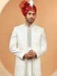 White Silk Mens Sherwani In Jacketed Style