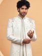 White Jacketed Style Mens Sherwani In Jacquard