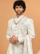 White Embroidered Grooms Sherwani In Silk
