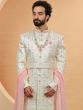 White Woven Mens Wedding Wear Sherwani 
