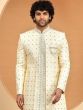 Warm White Floral Motif Embroidered Mens Sherwani