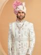 White Silk Grooms Anarkali Kurta Sherwani