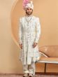 White Silk Grooms Anarkali Kurta Sherwani