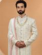 Cream Embroidered Silk Sherwani For Groom