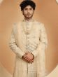 Beige Heavy Embroidered Wedding Mens Sherwani