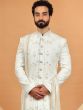 White Thread Embroidered Sherwani For Mens