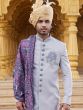 Grey Wedding Silk Sherwani For Mens