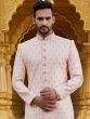 Peach Thread Embroidered Mens Silk Sherwani