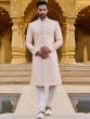 Peach Thread Embroidered Mens Silk Sherwani