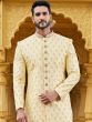 Yellow Mens Sherwani With Thread Embroidery