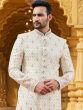 Cream Wedding Embroiderd Sherwani For Mens