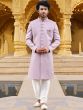 Purple Floral Embroidered Mens Sherwani In Silk