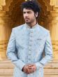 Sky Blue Sequined Sherwani In Silk
