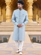 Sky Blue Sequined Sherwani In Silk