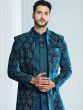 Blue Floral Embroidered Jacketed Indowestern