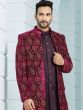 Maroon Floral Embroidered Mens IndoWestern