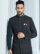 Blue Geormatrical Pattern Mens Indowestern