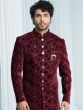 Maroon Floral Embroidered Velvet Indowestern