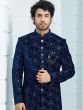 Blue Floral Designed Velvet Mens Indowestern