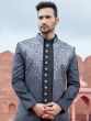 Grey Thread Embroidered Jacketed Indo Western