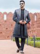 Grey Thread Embroidered Jacketed Indo Western