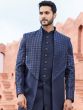 Deep Blue Sequin Embellished Mens Indowestern