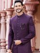 Purple Heavy Embroidered Indowestern For Mens