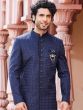 Navy Blue Hand Embroidered Indowestern Sherwani