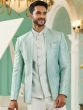 Sky Blue Sequin Augmented Mens Bandhgala Suit