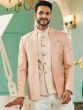 Peach Silk Jacketed Mens Bandhgala Suit