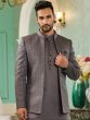 Grey Mens Jodhpuri Coat Set With Embroidered Jacket