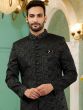 Black Indowestern Sherwani In Jacquard 