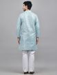 Light Blue Sequined Readymade Kurta Pyjama In Silk