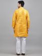 Yellow Readymade Sequined Kurta Pyjama In Silk 