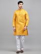 Yellow Readymade Sequined Kurta Pyjama In Silk 