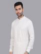 Bright White Plain Kurta Set In Art Silk With Banded Collar
