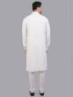 Bright White Plain Kurta Set In Art Silk With Banded Collar