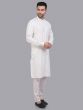 Bright White Plain Kurta Set In Art Silk With Banded Collar
