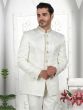 Pearl White Mens Woven Bandhgala Suit In Jacquard