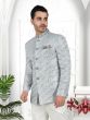 Grey Mens Jacquard Woven Jodhpuri Suit