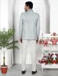 Grey Mens Jacquard Woven Jodhpuri Suit