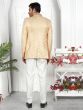 Cream Floral Woven Jodhpuri Suit For Mens In Jacquard