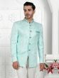 Light Blue Mens Woven Jacquard Bandhgala Suit